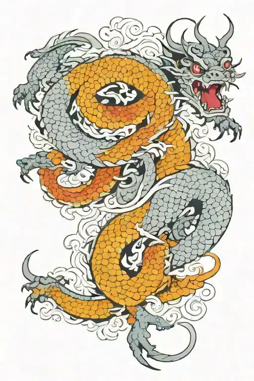 Irezumi tattoo, masterpiece, dragon, white background --no skin tattoo design idea