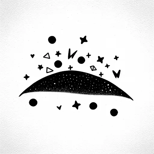 Mond, mit galaxy, fisch, herz, vogel, diamant und maus tattoo design idea