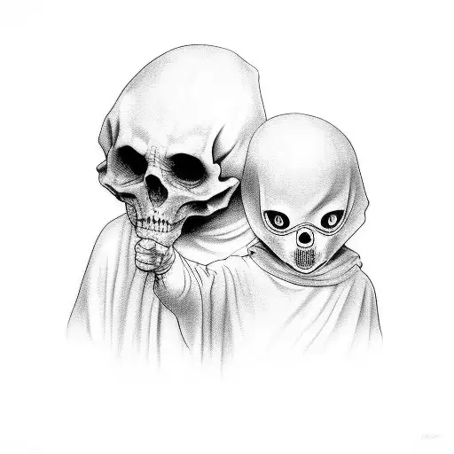 ghost with child tattoo design idea
