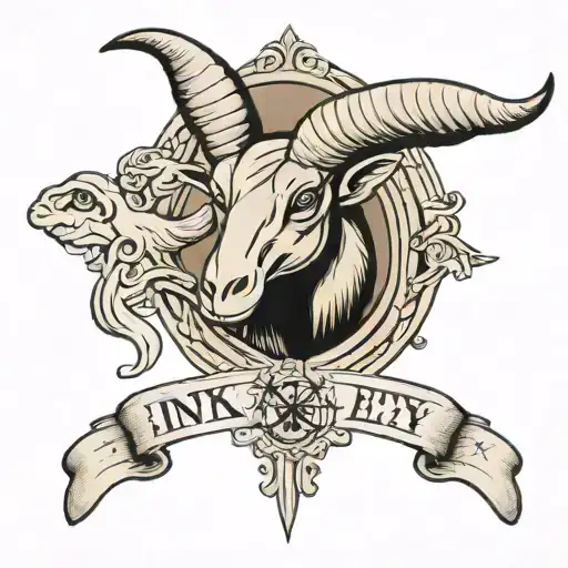 ram head and lettering saying JINX and ey up duck   tattoo design idea