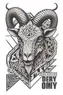 derby county ram skull with the word JINX tattoo design idea