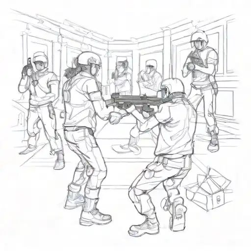 Sketch a scene of Tropa do mantém members in action tattoo design idea