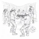 Sketch a scene of Tropa do mantém members in action tattoo design idea