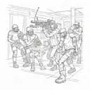 Sketch a scene of Tropa do mantém members in action tattoo design idea