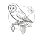 barn owl holding cristal ball tattoo design idea