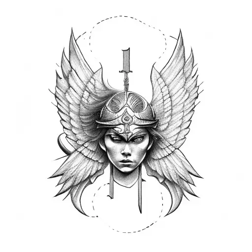 warrior angel stair clock son tattoo design idea