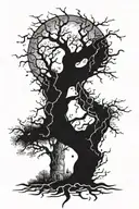 lightning bolts surrounding tree of knowledge tattoo design idea
