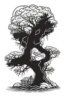 lightning bolts surrounding tree of knowledge tattoo design idea