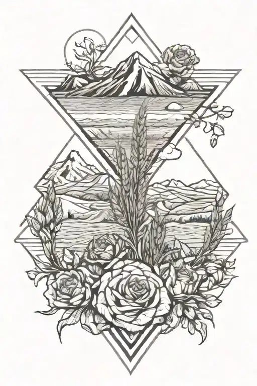 ocean, mountain, desert, wheat fields, corn fields, roses tattoo design idea