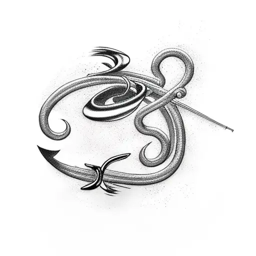 A minimalist tattoo of a fishing hook surrounded by waves tattoo design idea