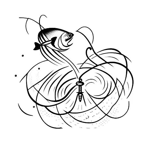A minimalist tattoo of a fishing hook surrounded by waves tattoo design idea
