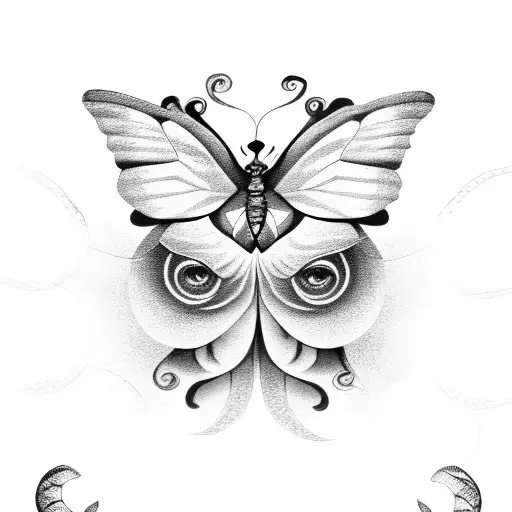 Moon, butterfly on fire, snake, goddess tattoo design idea
