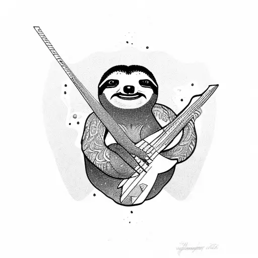 A sloth holding a bass guitar with ice forming around it tattoo design idea