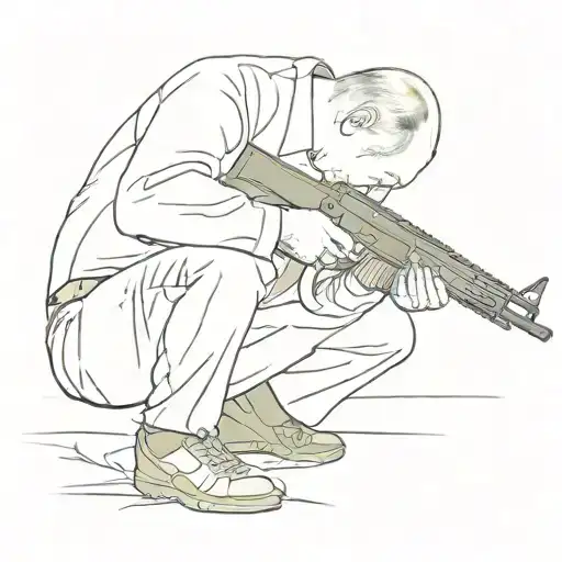 Vladimir Putin, knees on the ground, muzzle of kalashnikov is pointed at his head tattoo design idea