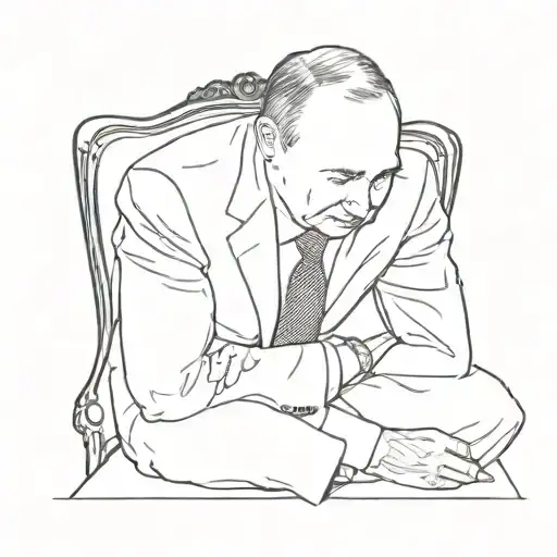 an outline picture with the following plot: Vladimir Putin in an expensive suit sits, knees on the ground, fear in his e tattoo design idea