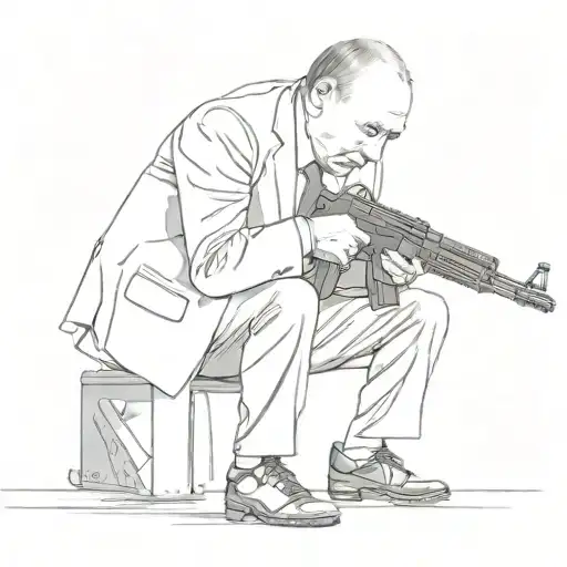 Vladimir Putin, knees on the ground. Behind him grandma with Kalashnikov, pointed at his head tattoo design idea