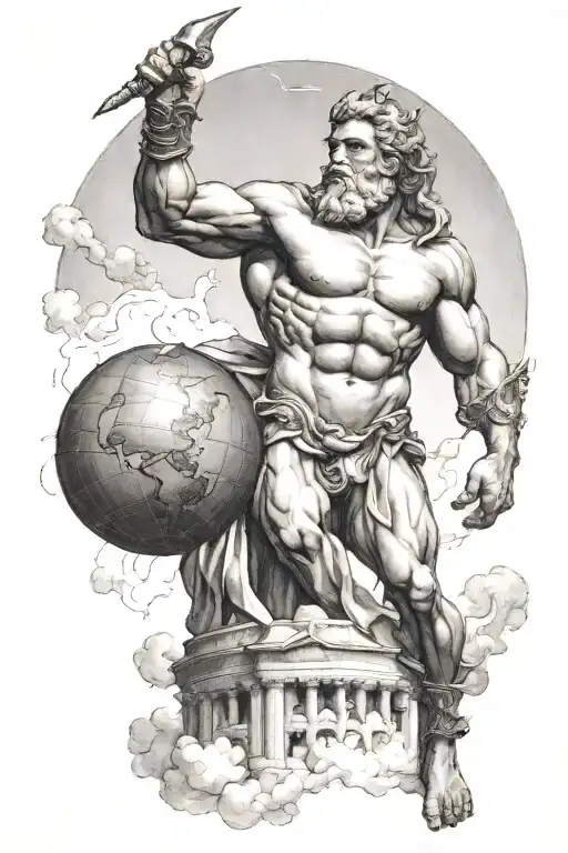 Atlas carrying the world, coloseum, Zeus holding a lightning tattoo design idea