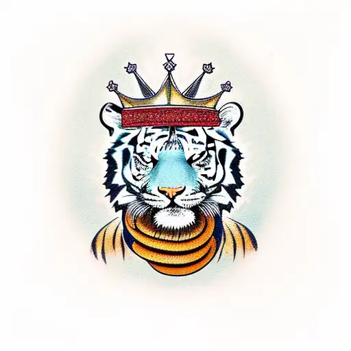 tiger with a crown eating a snake with a dagger roses tattoo design idea