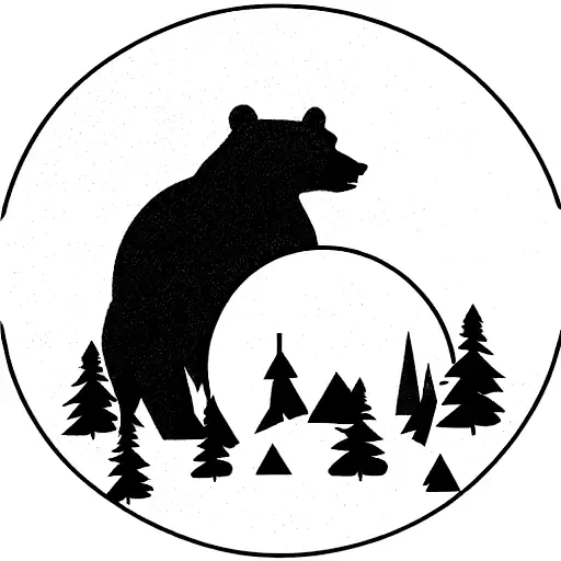 pacific Northwest scenery with animals made up of elements of nature like a bear made of trees  tattoo design idea