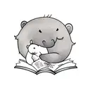 A bear napping, turning into a book, that is being read out loud and absorbed  tattoo design idea