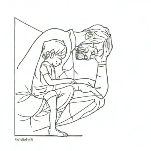 dad is bealding his child and teaching him life tattoo design idea