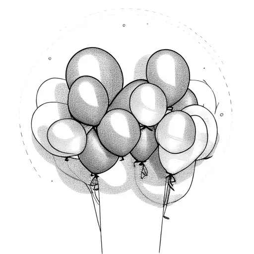 Girl standing facing back holding 3 balloons in one hand, each balloon has different number: 07, 10, 23. and holding  ca tattoo design idea