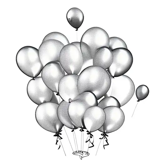 Girl standing facing back holding 3 balloons in one hand, each balloon has different number: 07, 10, 23. and holding  ca tattoo design idea