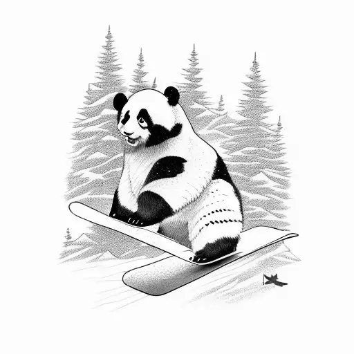 panda riding a snowboard  tattoo design idea