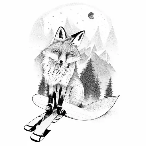 Fox riding a snowboard  tattoo design idea