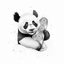 panda riding a snowboard  tattoo design idea