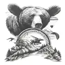 bear mountain landscape , include paraglider flying tattoo design idea