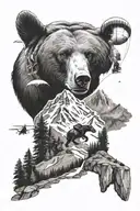 bear mountain landscape , include paraglider flying tattoo design idea