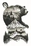 bear mountain landscape , include paraglider flying tattoo design idea
