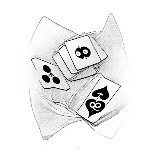 Draw a forearm Tattoo with four playing cards; a king, a Queen and two knights. Also include two dice rolling. There mus tattoo design idea
