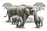 three elephants walking in a line with trunks up tattoo design idea