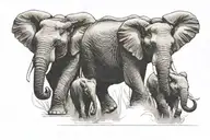 three elephants walking in a line with trunks up tattoo design idea