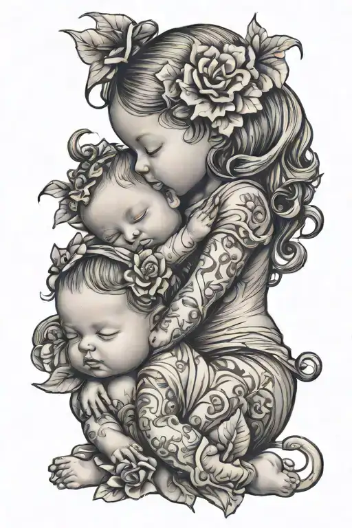 2 baby girls babies sleeping tattoo design idea
