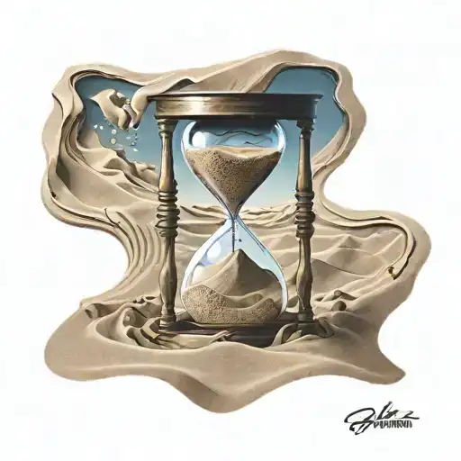 hour glass almost filled all the way up with hand coming out of the sand tattoo design idea