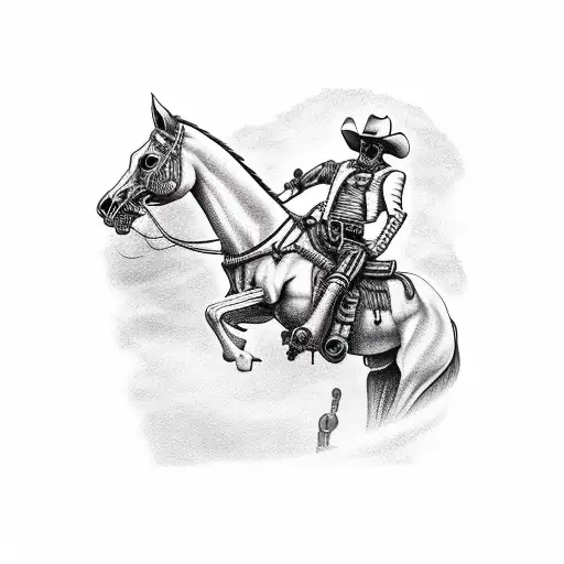 skeleton cowboy shooting off of a horse tattoo design idea