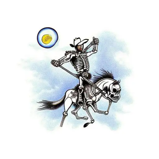 skeleton cowboy shooting off of a horse tattoo design idea