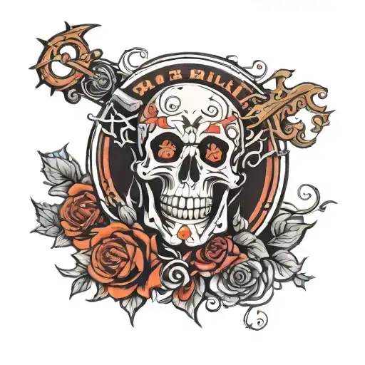 As a tattoo artist, I need to design a tattoo for a client who is self made, 80's born, hard rock fan, a hustler, workin tattoo design idea