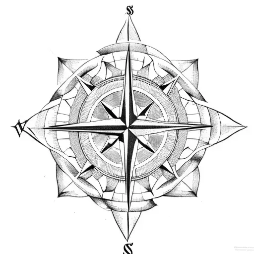 A compass rose intertwined with a Coptic cross tattoo design idea