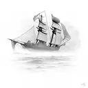 A sketch-style ship sailing towards a radiant Coptic sun tattoo design idea