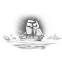 A sketch-style ship sailing towards a radiant Coptic sun tattoo design idea