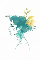 Caterina with flowers (marigold, black tulip, aconite, cempachucil, lycoris radiata, blue spider lily, halfi rose tattoo design idea