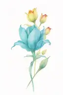 Caterina with flowers (marigold, black tulip, aconite, cempachucil, lycoris radiata, blue spider lily, halfi rose tattoo design idea
