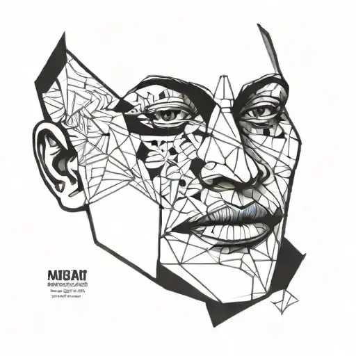 whole face mask with melancholic smile wide composition tattoo design idea