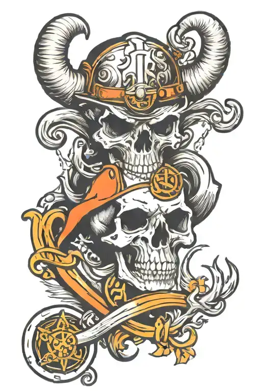 aries skull and firefighter tattoo design idea