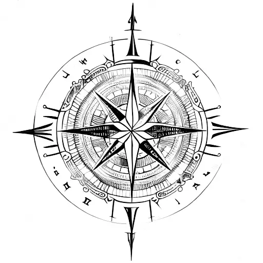 An intricately designed compass with nautical elements tattoo design idea
