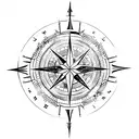 An intricately designed compass with nautical elements tattoo design idea